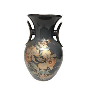 Vintage Japanese 10" Vase Gray Orchid Two Handle Art Decor